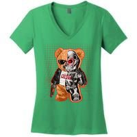 Funny Robot Terminator Teddy Bear Women's V-Neck T-Shirt