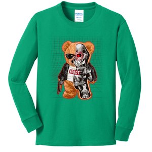 Funny Robot Terminator Teddy Bear Kids Long Sleeve Shirt