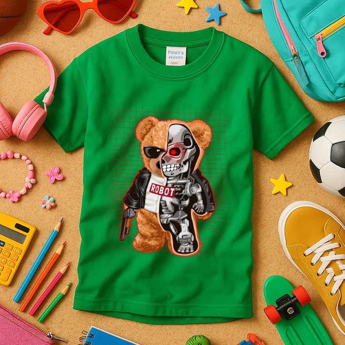 Funny Robot Terminator Teddy Bear Kids T-Shirt