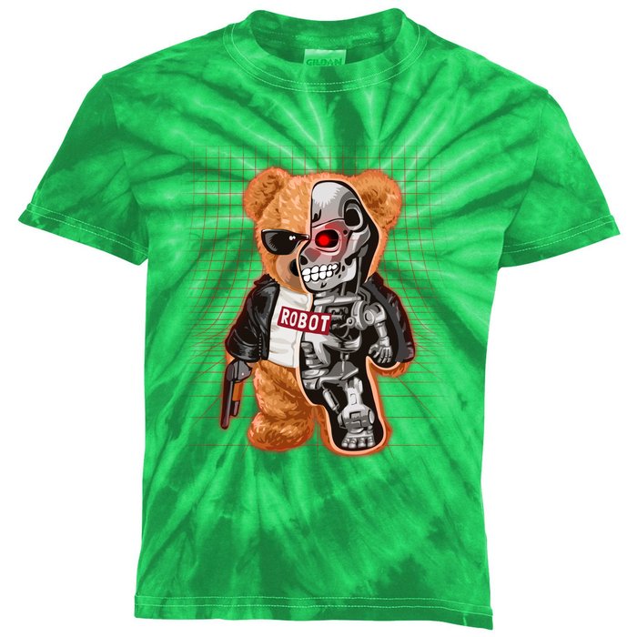 Funny Robot Terminator Teddy Bear Kids Tie-Dye T-Shirt