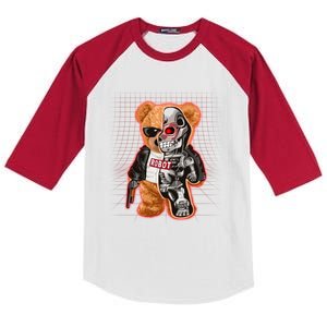 Funny Robot Terminator Teddy Bear Kids Colorblock Raglan Jersey