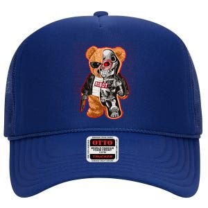 Funny Robot Terminator Teddy Bear High Crown Mesh Back Trucker Hat