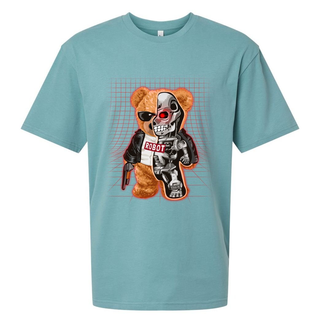 Funny Robot Terminator Teddy Bear Sueded Cloud Jersey T-Shirt