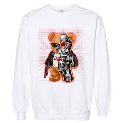 Funny Robot Terminator Teddy Bear Garment-Dyed Sweatshirt