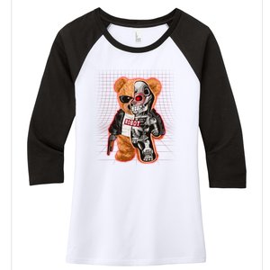 Funny Robot Terminator Teddy Bear Women's Tri-Blend 3/4-Sleeve Raglan Shirt