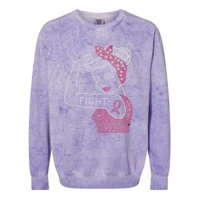 Fight Rosie The Riveter Rhinestone Breast Cancer Awareness Colorblast Crewneck Sweatshirt