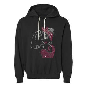 Fight Rosie The Riveter Rhinestone Breast Cancer Awareness Garment-Dyed Fleece Hoodie