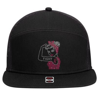 Fight Rosie The Riveter Rhinestone Breast Cancer Awareness 7 Panel Mesh Trucker Snapback Hat