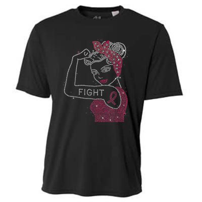 Fight Rosie The Riveter Rhinestone Breast Cancer Awareness Cooling Performance Crew T-Shirt