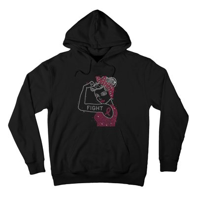 Fight Rosie The Riveter Rhinestone Breast Cancer Awareness Hoodie