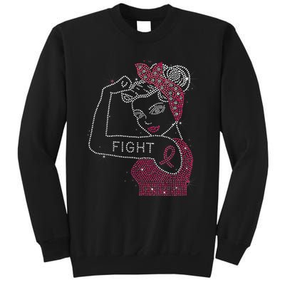 Fight Rosie The Riveter Rhinestone Breast Cancer Awareness Sweatshirt