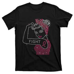 Fight Rosie The Riveter Rhinestone Breast Cancer Awareness T-Shirt