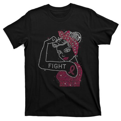 Fight Rosie The Riveter Rhinestone Breast Cancer Awareness T-Shirt