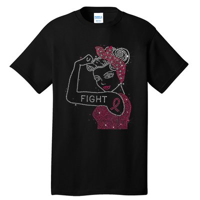 Fight Rosie The Riveter Rhinestone Breast Cancer Awareness Tall T-Shirt