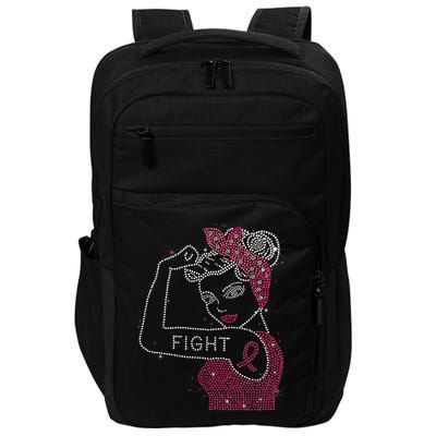 Fight Rosie The Riveter Rhinestone Breast Cancer Awareness Impact Tech Backpack