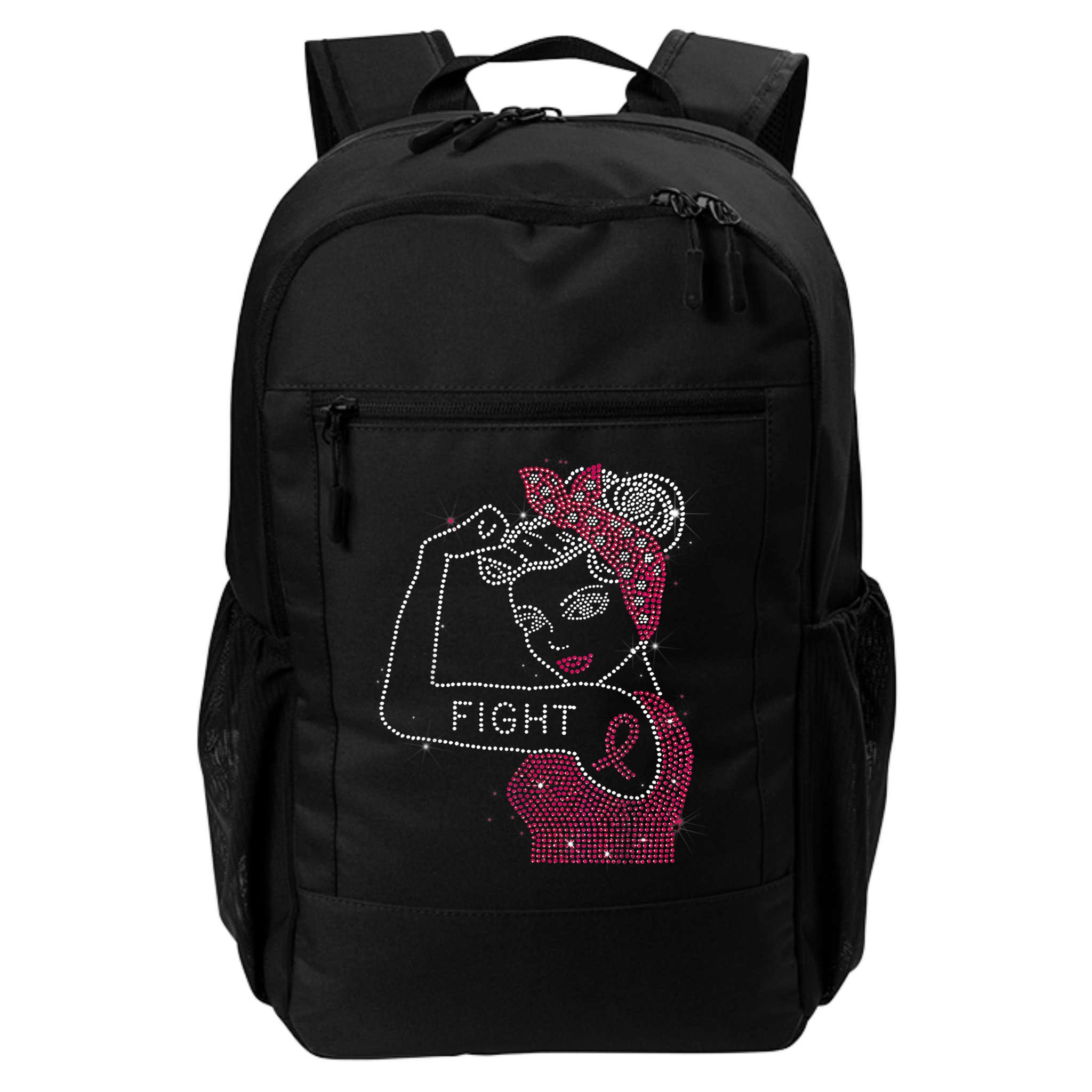 Fight Rosie The Riveter Rhinestone Breast Cancer Awareness Backpack