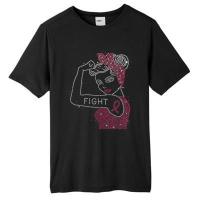 Fight Rosie The Riveter Rhinestone Breast Cancer Awareness Tall Fusion ChromaSoft Performance T-Shirt