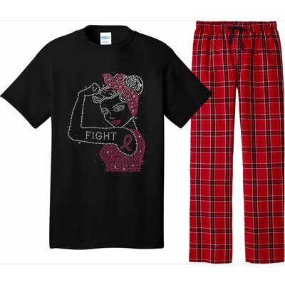 Fight Rosie The Riveter Rhinestone Breast Cancer Awareness Pajama Set