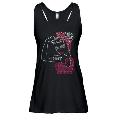 Fight Rosie The Riveter Rhinestone Breast Cancer Awareness Ladies Essential Flowy Tank