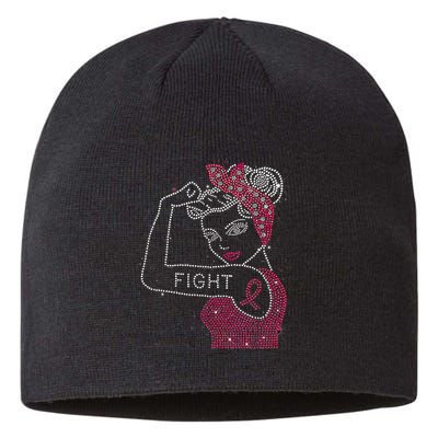 Fight Rosie The Riveter Rhinestone Breast Cancer Awareness Sustainable Beanie