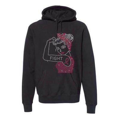 Fight Rosie The Riveter Rhinestone Breast Cancer Awareness Premium Hoodie