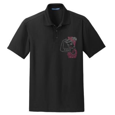 Fight Rosie The Riveter Rhinestone Breast Cancer Awareness Dry Zone Grid Polo