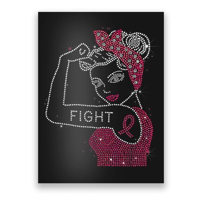 Fight Rosie The Riveter Rhinestone Breast Cancer Awareness Poster
