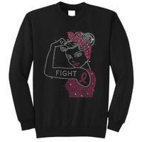 Fight Rosie The Riveter Rhinestone Breast Cancer Awareness Tall Sweatshirt