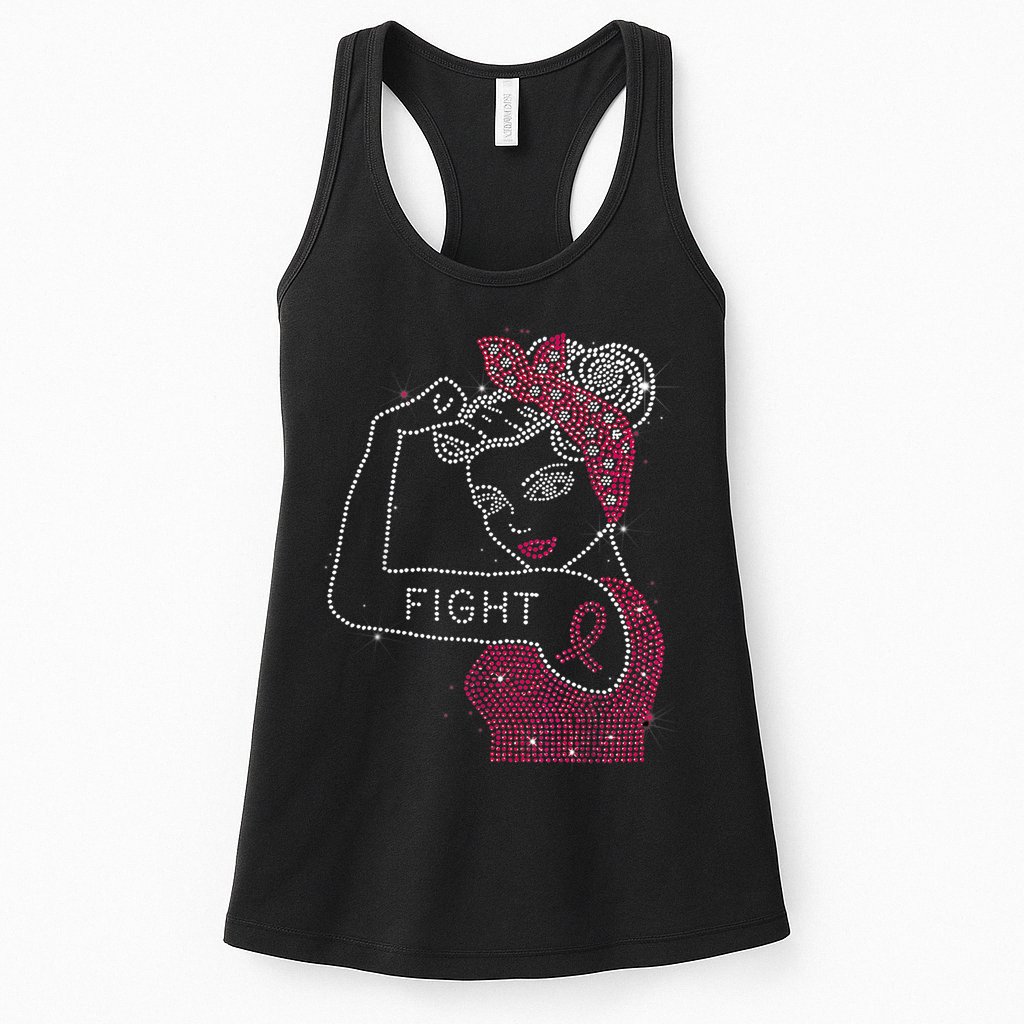 Fight Rosie The Riveter Rhinestone Breast Cancer Awareness Womens Tank Top