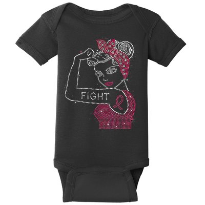 Fight Rosie The Riveter Rhinestone Breast Cancer Awareness Baby Bodysuit