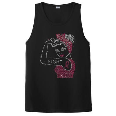 Fight Rosie The Riveter Rhinestone Breast Cancer Awareness PosiCharge Competitor Tank