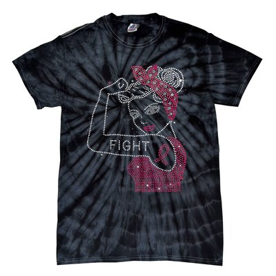 Fight Rosie The Riveter Rhinestone Breast Cancer Awareness Tie-Dye T-Shirt