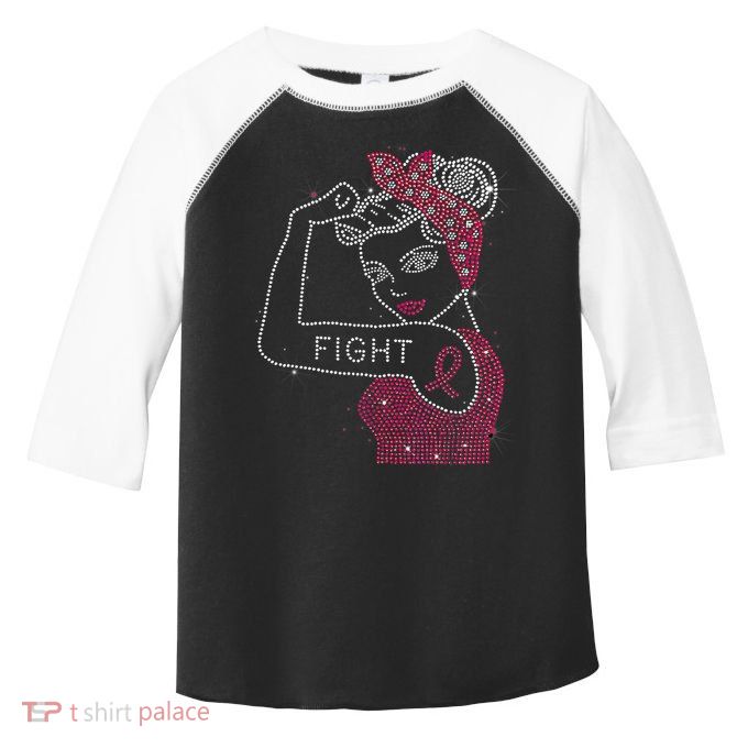 Fight Rosie The Riveter Rhinestone Breast Cancer Awareness Toddler Fine Jersey T-Shirt