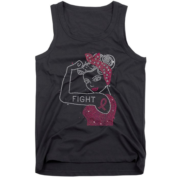 Fight Rosie The Riveter Rhinestone Breast Cancer Awareness Tank Top