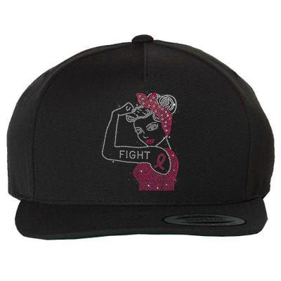 Fight Rosie The Riveter Rhinestone Breast Cancer Awareness Wool Snapback Cap
