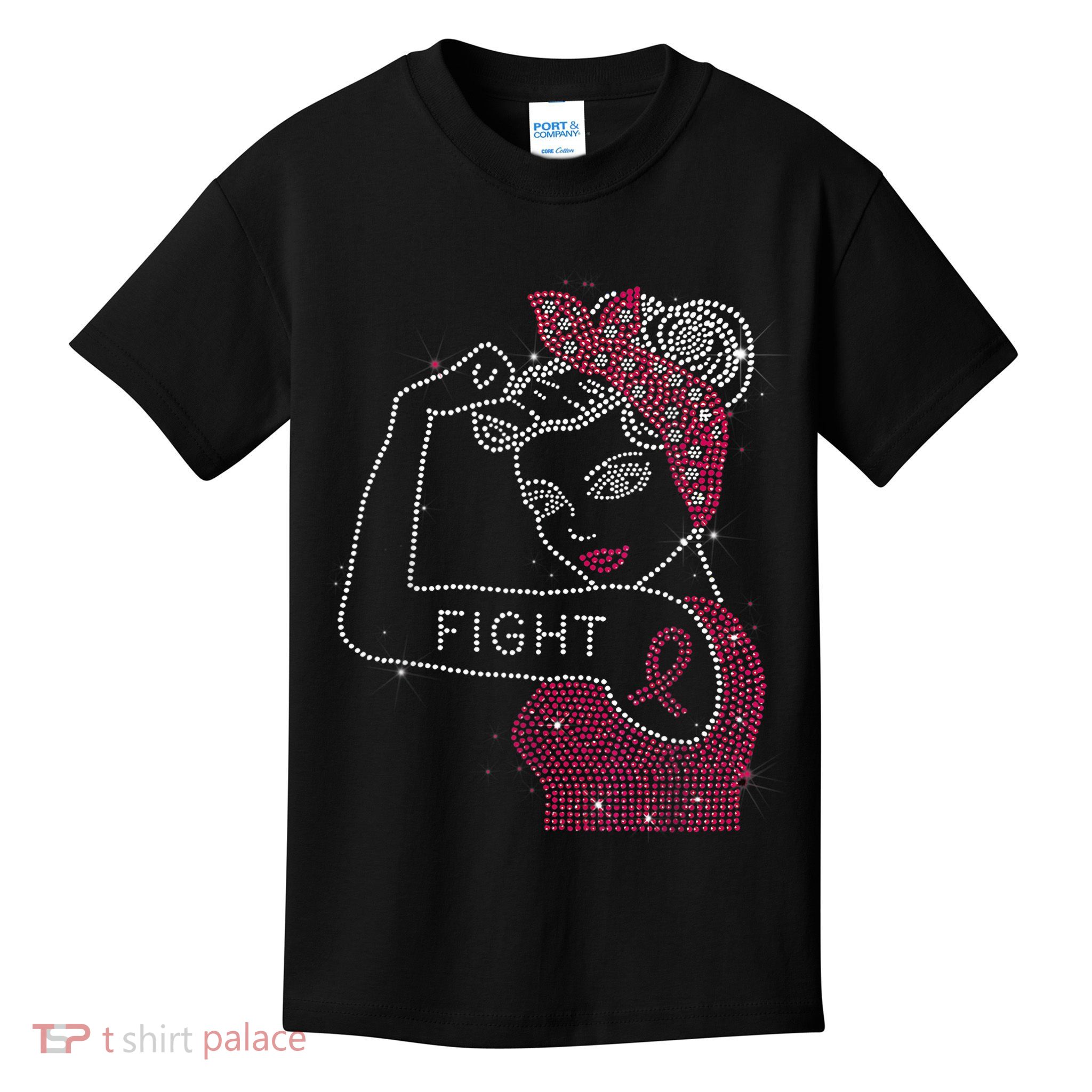 Fight Rosie The Riveter Rhinestone Breast Cancer Awareness Kids T-Shirt
