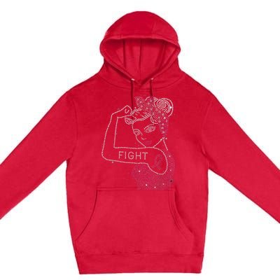 Fight Rosie The Riveter Rhinestone Breast Cancer Awareness Premium Pullover Hoodie