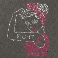 Fight Rosie The Riveter Rhinestone Breast Cancer Awareness Cotton Canvas Backpack