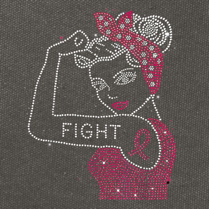 Fight Rosie The Riveter Rhinestone Breast Cancer Awareness Cotton Canvas Backpack