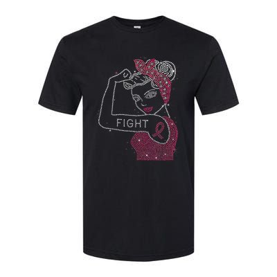 Fight Rosie The Riveter Rhinestone Breast Cancer Awareness Softstyle CVC T-Shirt