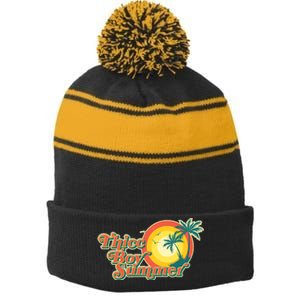 Funny Retro Thicc Boy Summer Stripe Pom Pom Beanie