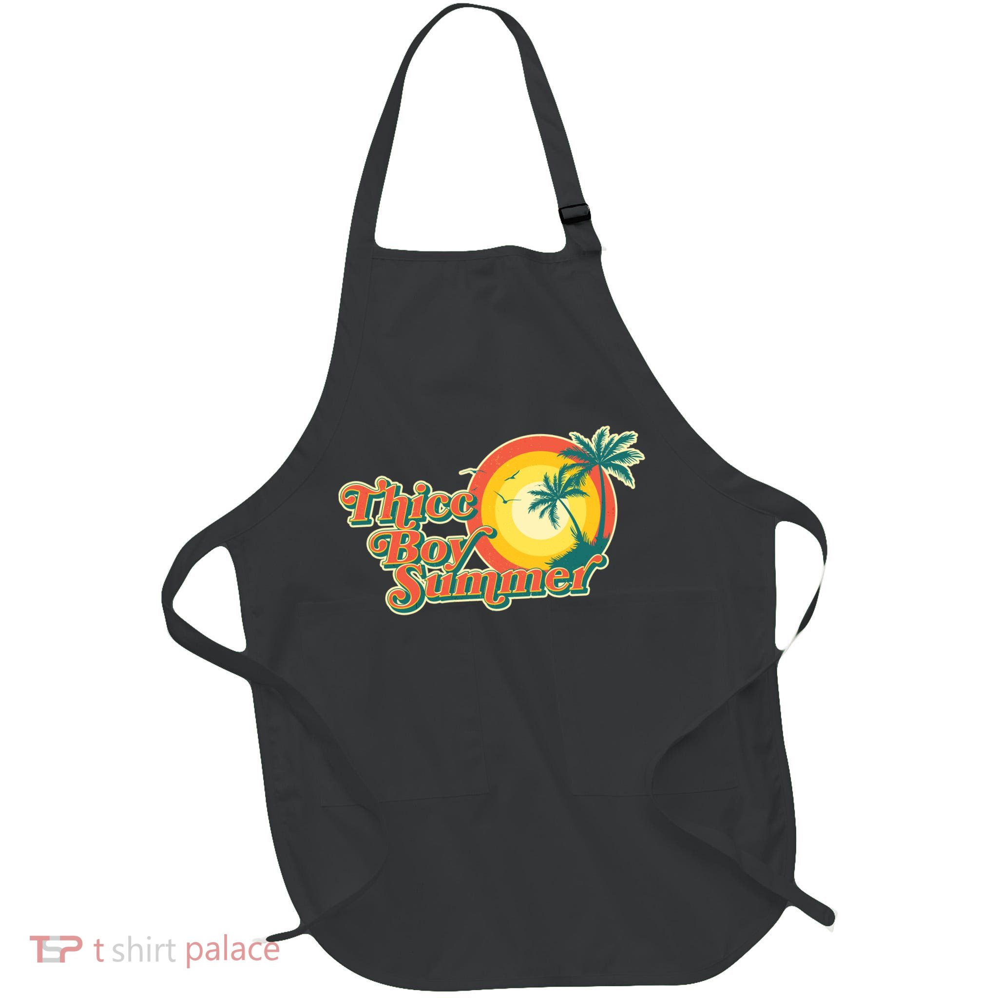 Funny Retro Thicc Boy Summer Full-Length Apron With Pockets