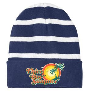 Funny Retro Thicc Boy Summer Striped Beanie with Solid Band