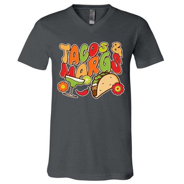Funny Retro Taco And Margs Margaritas V-Neck T-Shirt