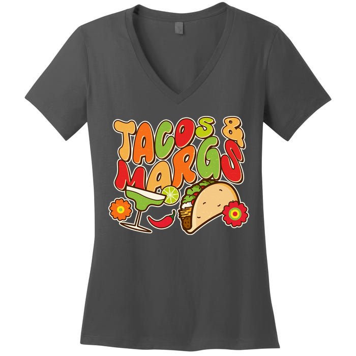 Funny Retro Taco And Margs Margaritas Women's V-Neck T-Shirt