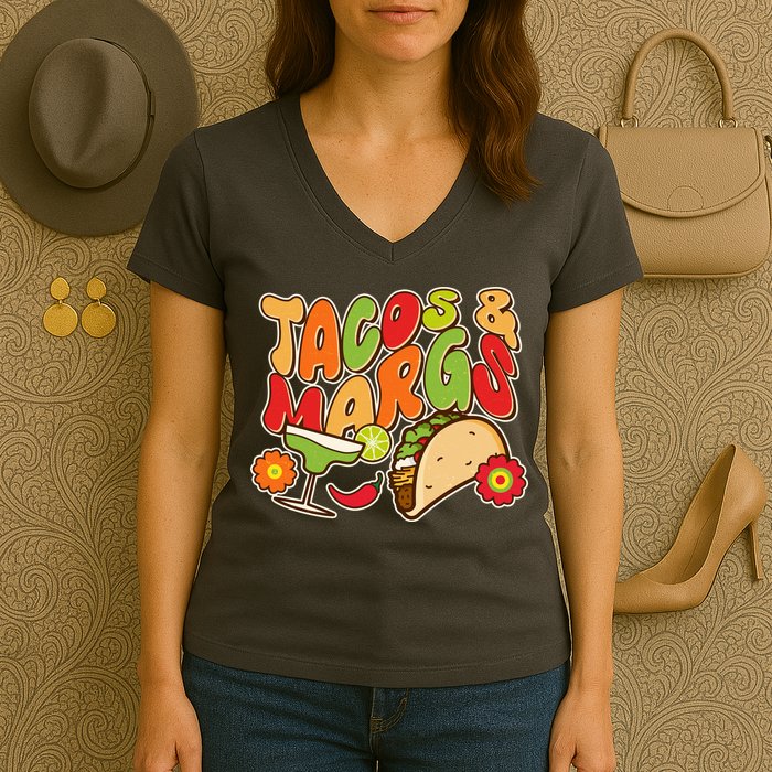 Funny Retro Taco And Margs Margaritas Women's V-Neck T-Shirt