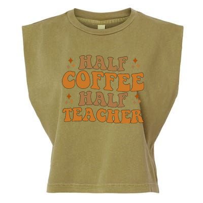 Funny Retro Teacher Inspirational Half Coffee Half Teacher Garment-Dyed Women's Muscle Tee