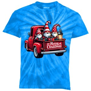 Funny Red Truck With Gnomes Merry Christmas Winter Holiday Gift Kids Tie-Dye T-Shirt