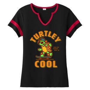 Funny Retro Turtley Cool Skateboarding Turtle Ladies Halftime Notch Neck Tee