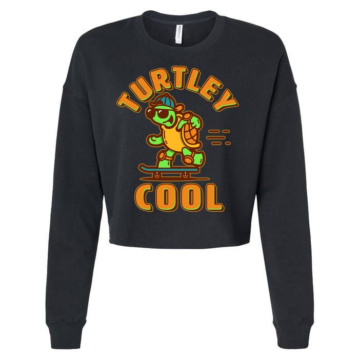 Funny Retro Turtley Cool Skateboarding Turtle Cropped Pullover Crew